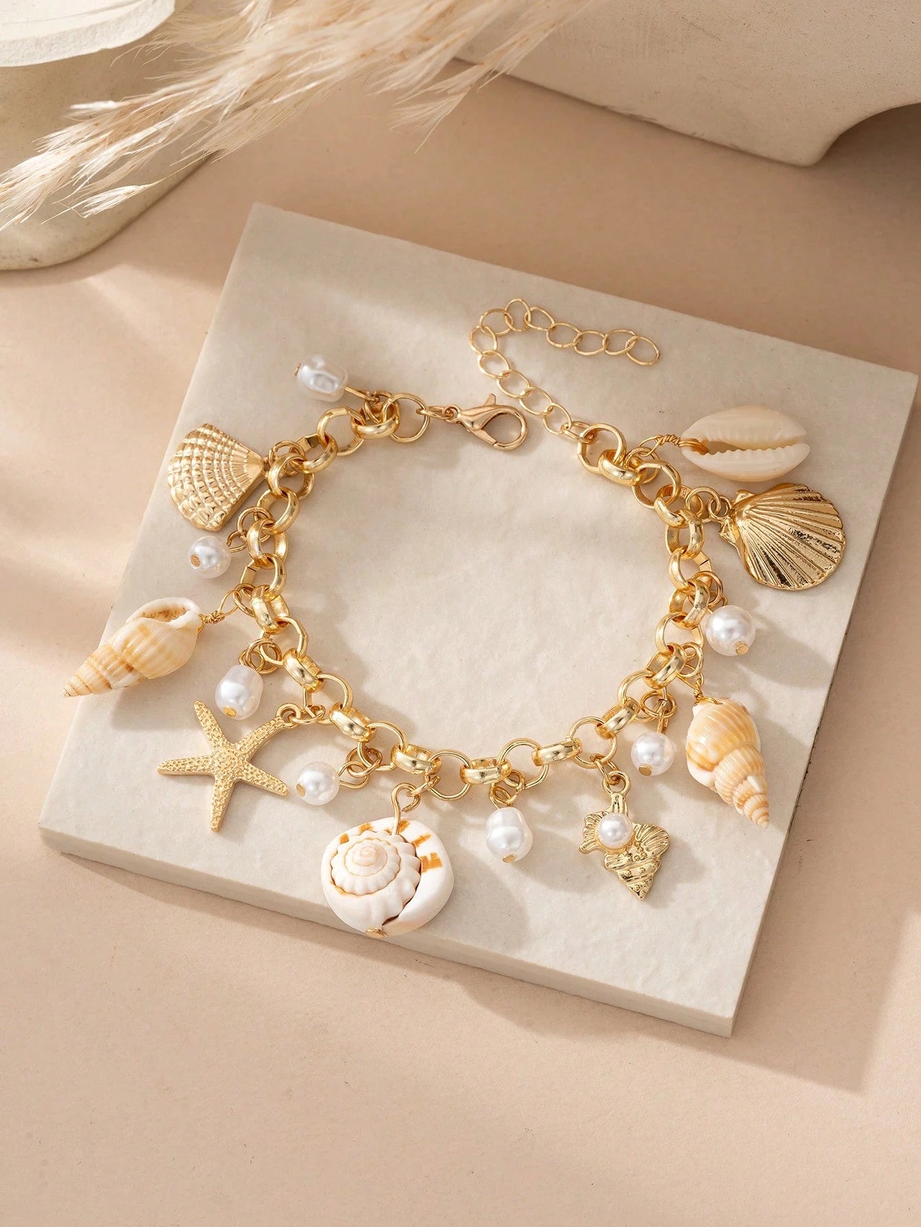 SHEIN Ocean Theme Starfish Pearl Multilayer Bracelet Women