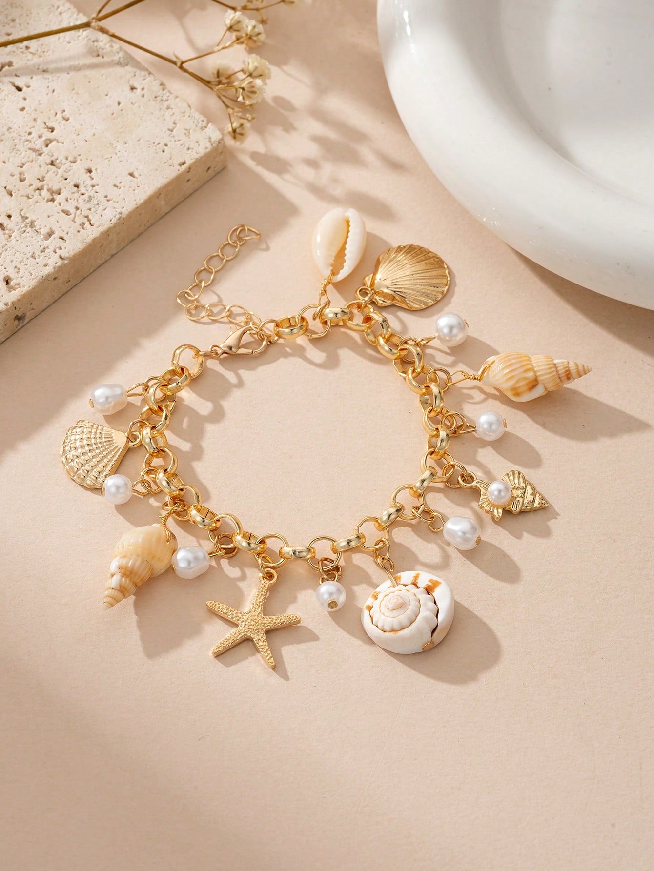 SHEIN Ocean Theme Starfish Pearl Multilayer Bracelet Women