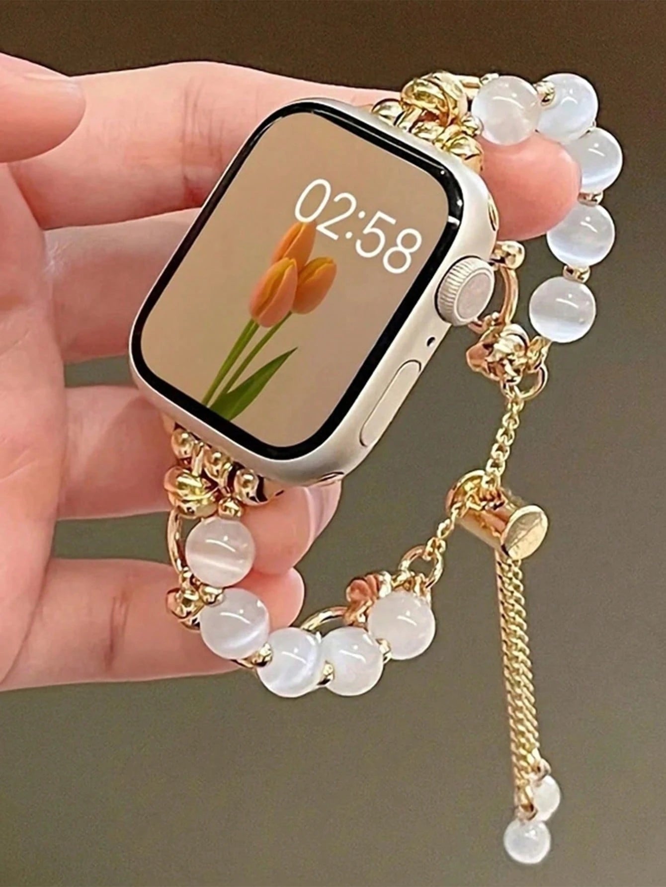 SHEIN Women's White Cat's Eye Stone Smartwatch Band