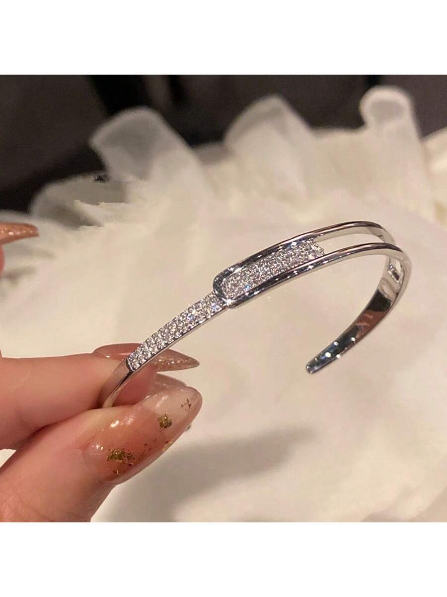 SHEIN Luxury Cubic Zirconia Geometric Open Cuff Bracelet