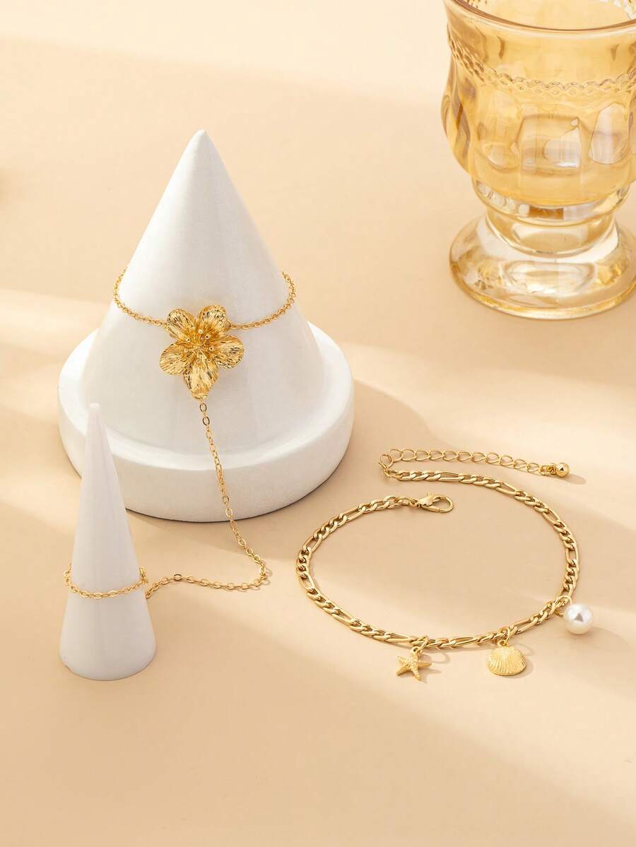 SHEIN 2pcs Bohemian Layered Anklet Set Women