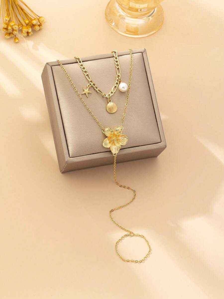 SHEIN 2pcs Bohemian Layered Anklet Set Women