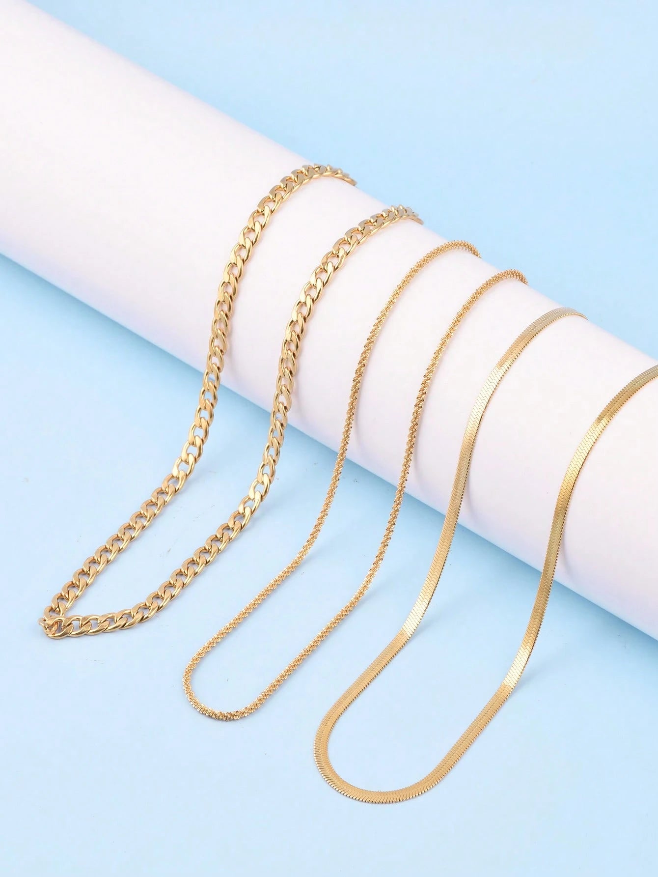 SHEIN 3pcs Stainless Steel Multi-Layer Unisex Chain Set