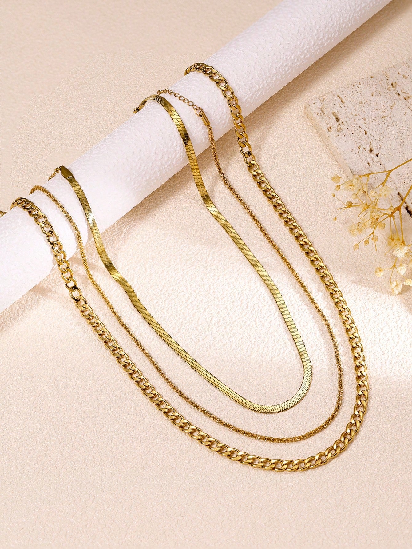 SHEIN 3pcs Stainless Steel Multi-Layer Unisex Chain Set