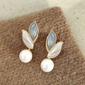 SHEIN Retro Coffee Leaf Faux Pearl Earrings Women
