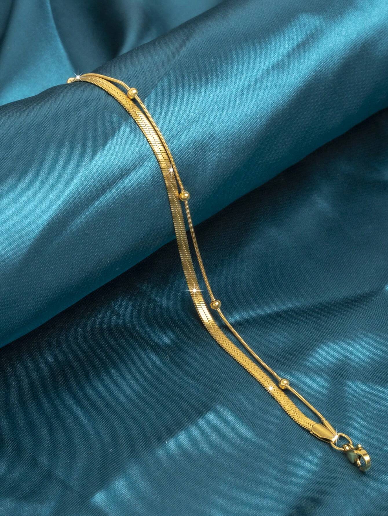 SHEIN Gold Plated Double Layered Bead Anklet Women