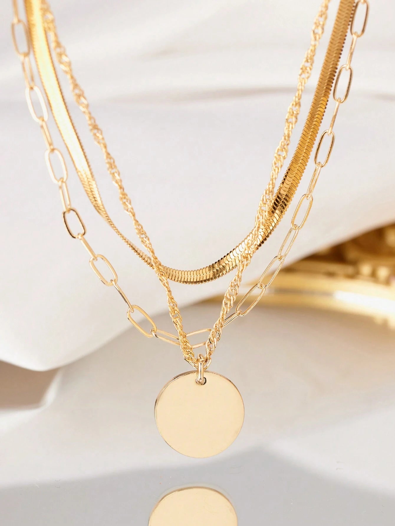 SHEIN 3pcs Stainless Steel Layered Necklace Set Women