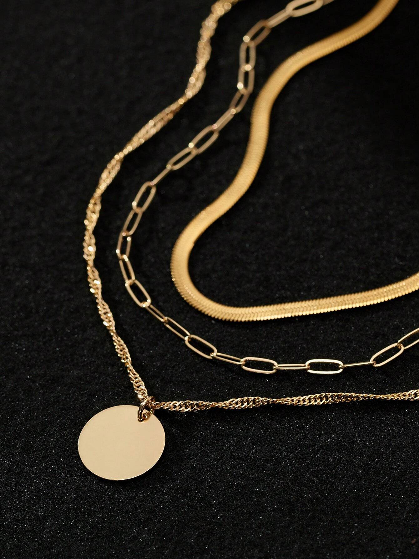SHEIN 3pcs Stainless Steel Layered Necklace Set Women