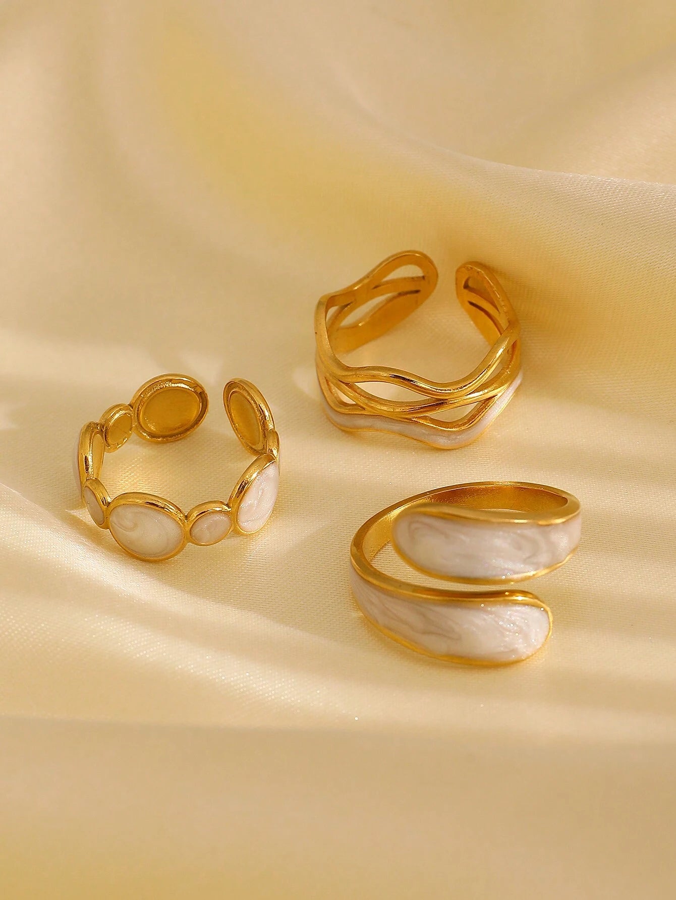 SHEIN 3pcs Asymmetrical Stainless Steel Artistic Ring Set