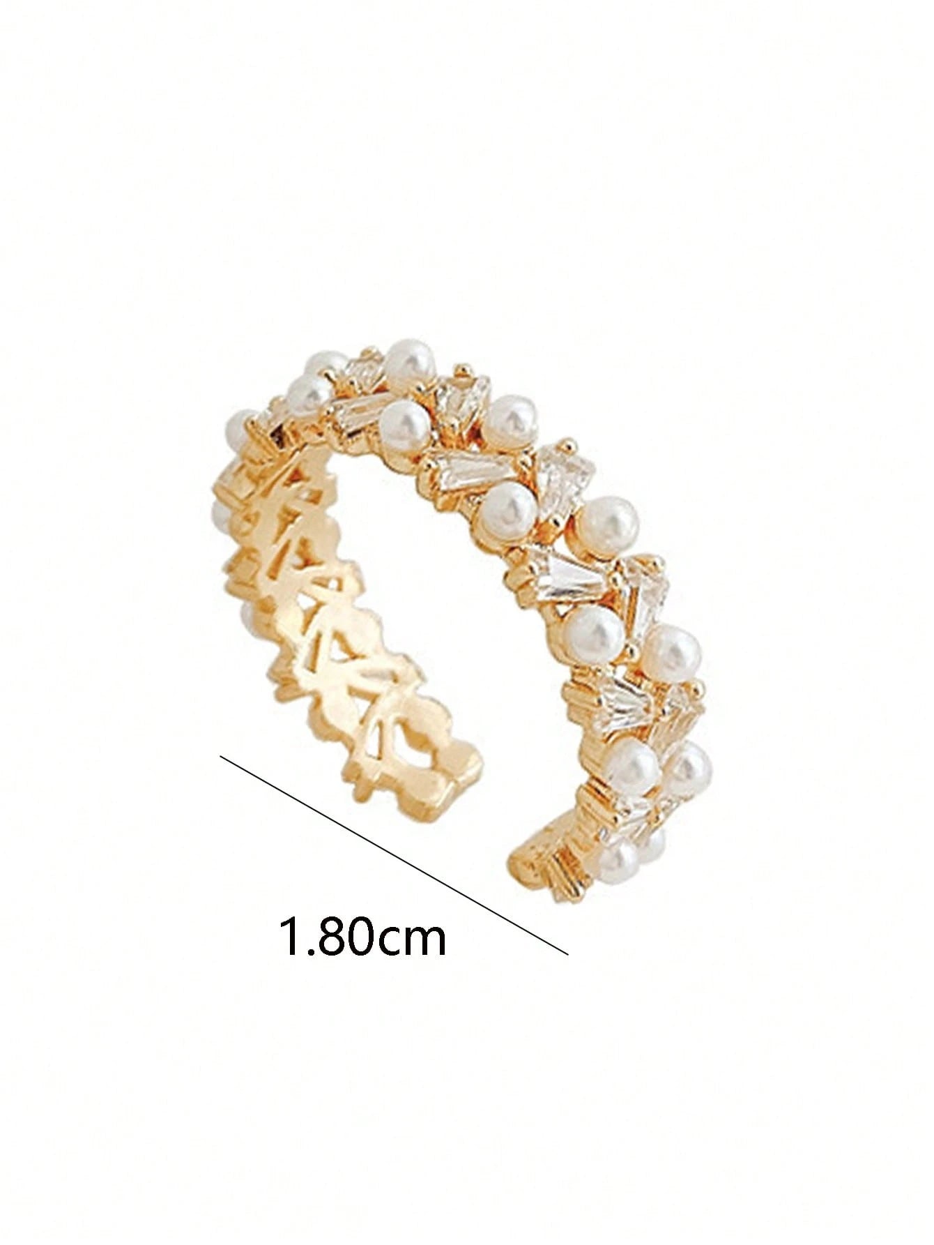 SHEIN Adjustable Double Row Pearl and Zirconia Ring