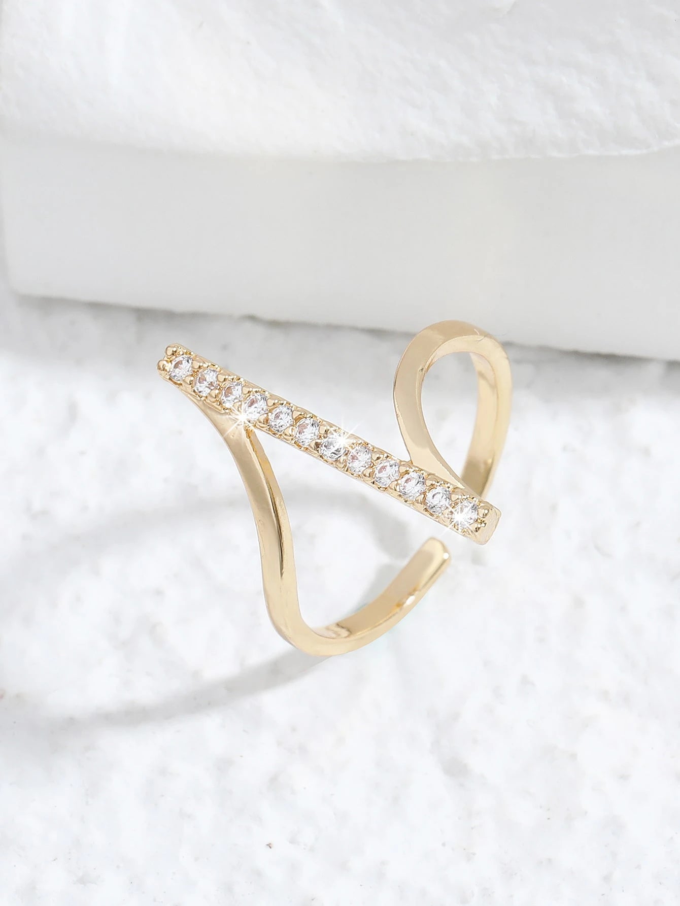 SHEIN Cubic Zirconia Decor Cuff Ring Women