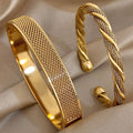 SHEIN Gold Plated Woven Twist Bangle Bracelet Set Women