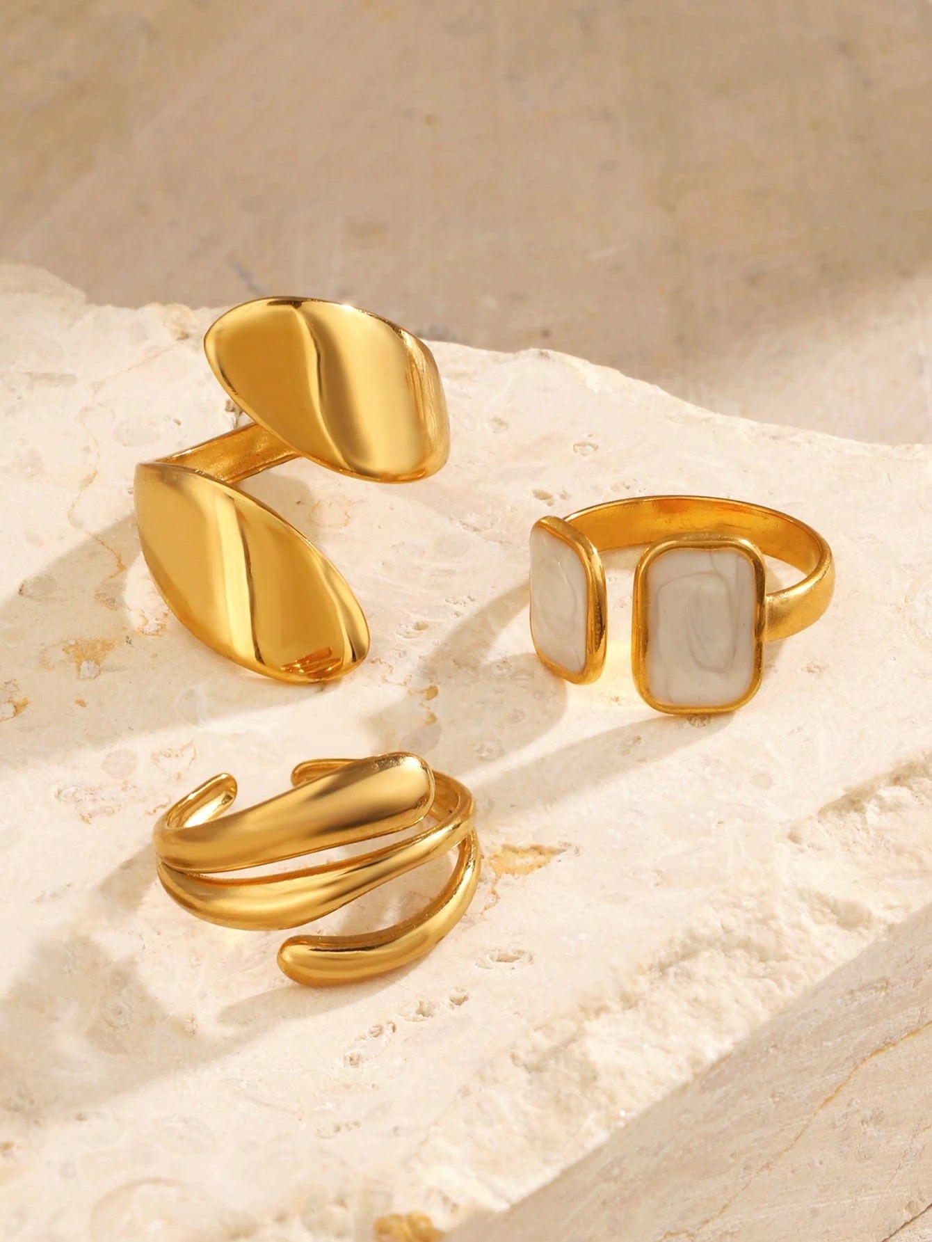 SHEIN 3pcs Gold-Plated Geometric Drip Oil Ring Set