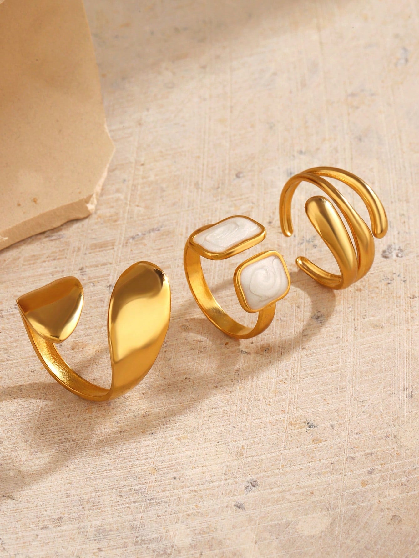 SHEIN 3pcs Gold-Plated Geometric Drip Oil Ring Set