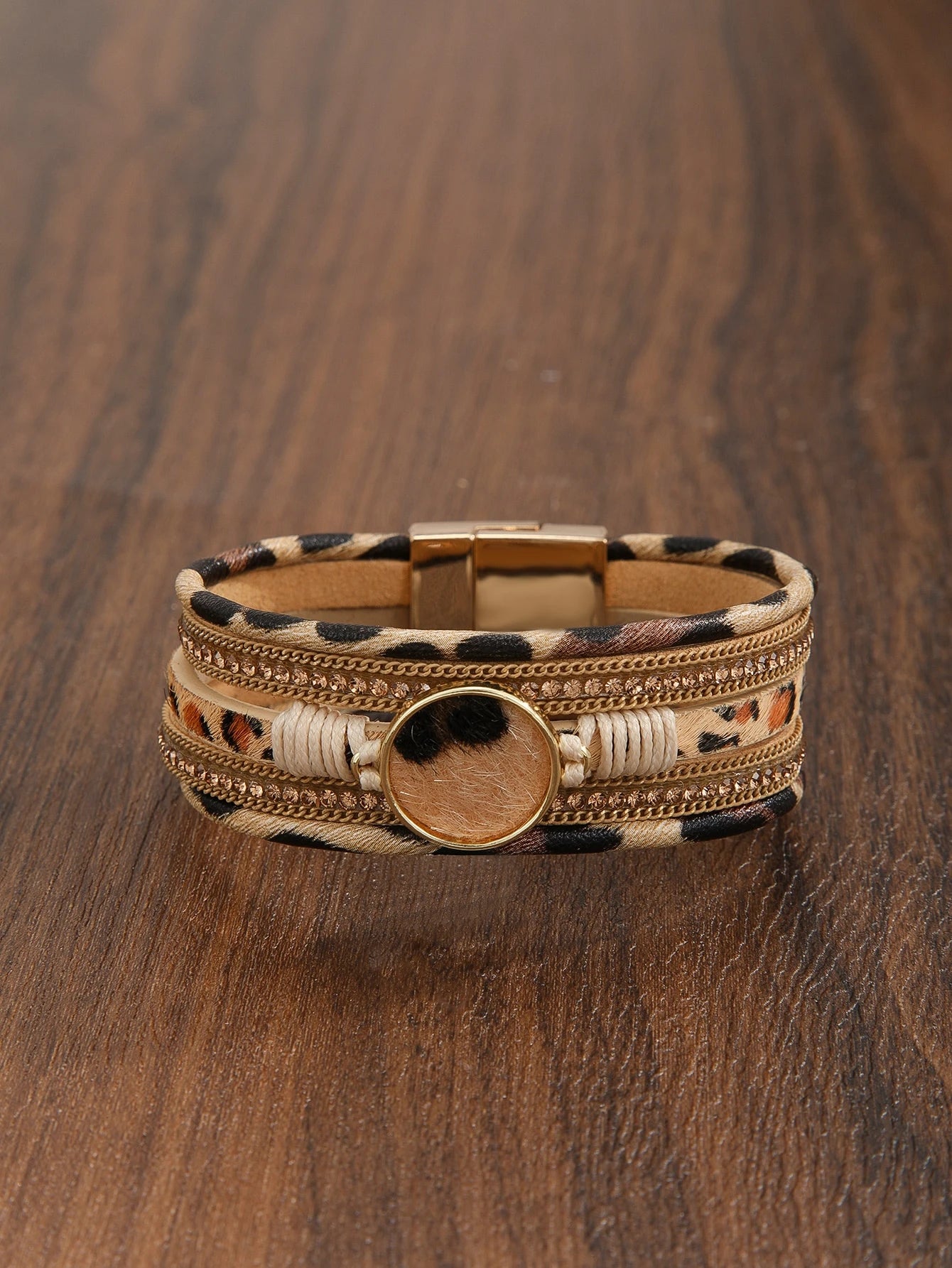 SHEIN Leopard Pattern Layered Round Bracelet Women