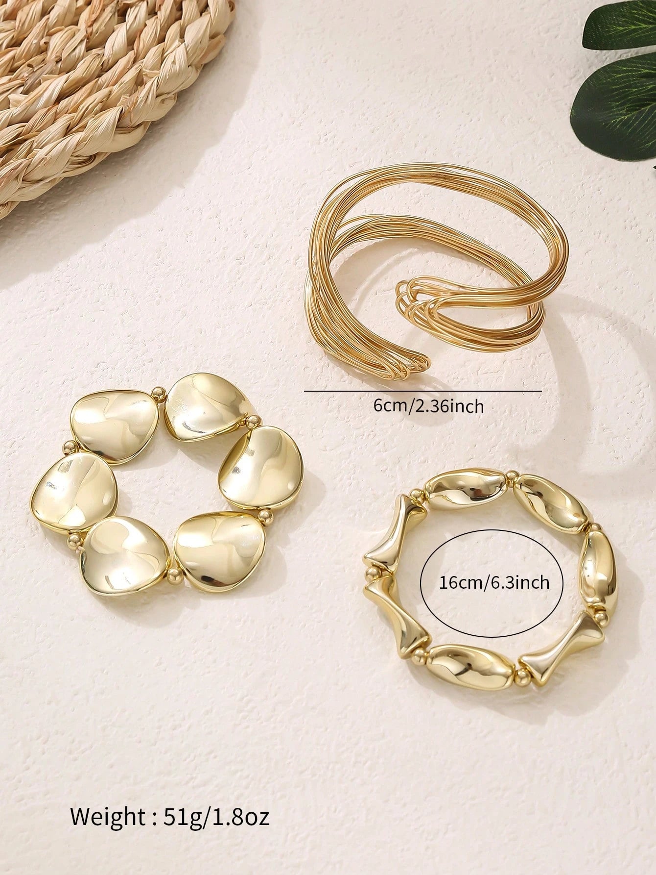 SHEIN 3pcs Asymmetrical Bracelet and Bangle Set Women
