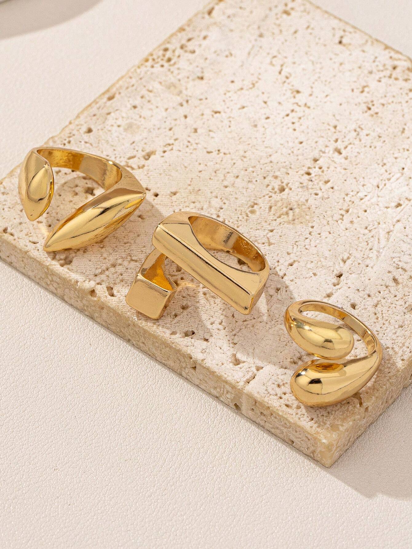 SHEIN 3pcs Geometric Hollow-Out Gold Rings Set