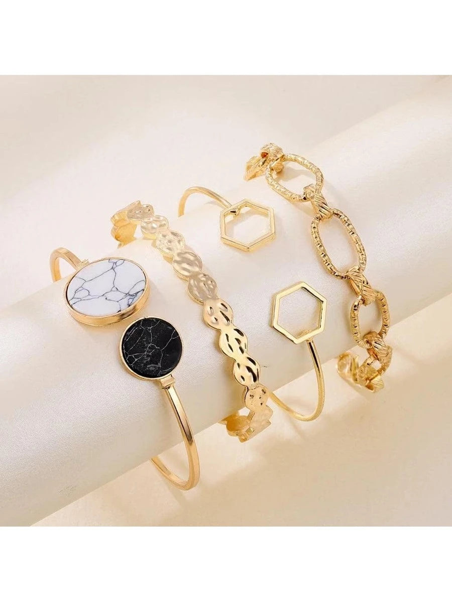 SHEIN Vintage Geometric Design Bracelet 4pcs Set Women Daily