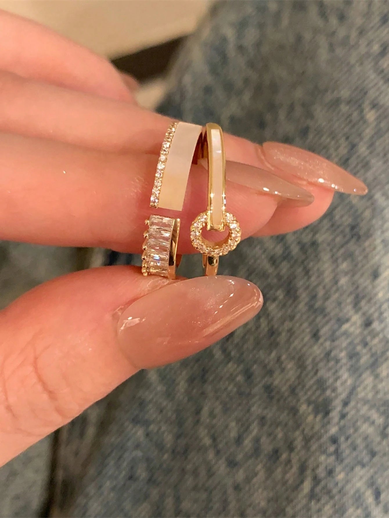 SHEIN 2pcs Minimalist Cubic Zirconia Adjustable Rings Set Women