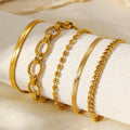 SHEIN 5pcs Stainless Steel Multilayer Chain Bracelet Set Women