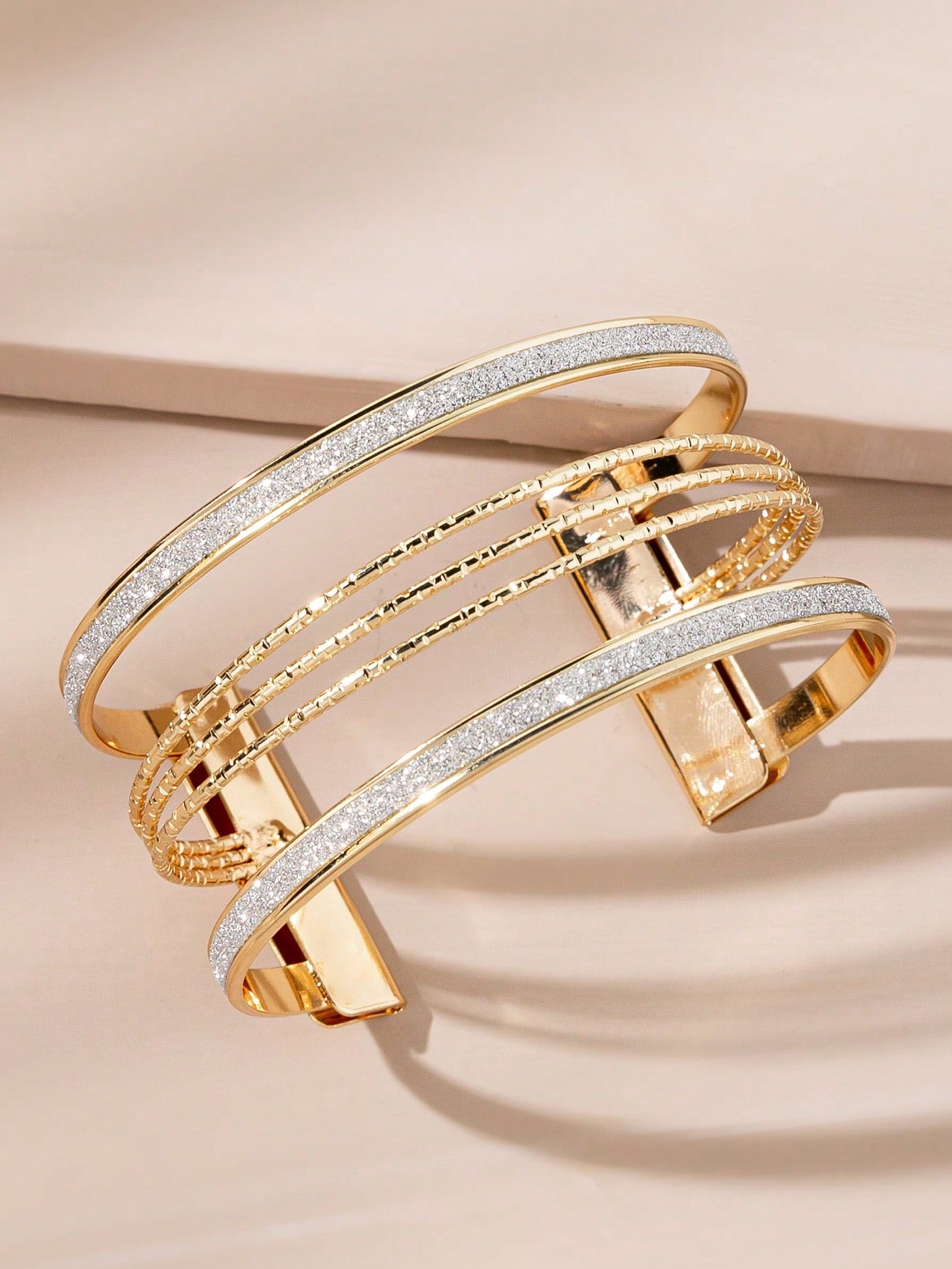 SHEIN Glitter Detail Cuff Bangle Bracelet Women