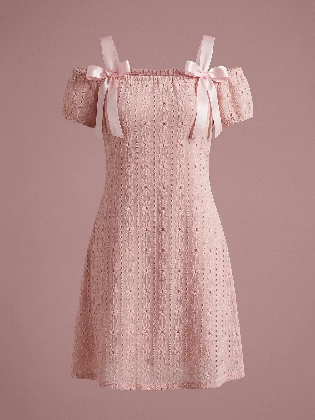SHEIN Women Knitted Jacquard Sleepwear Dress With Bow Detail