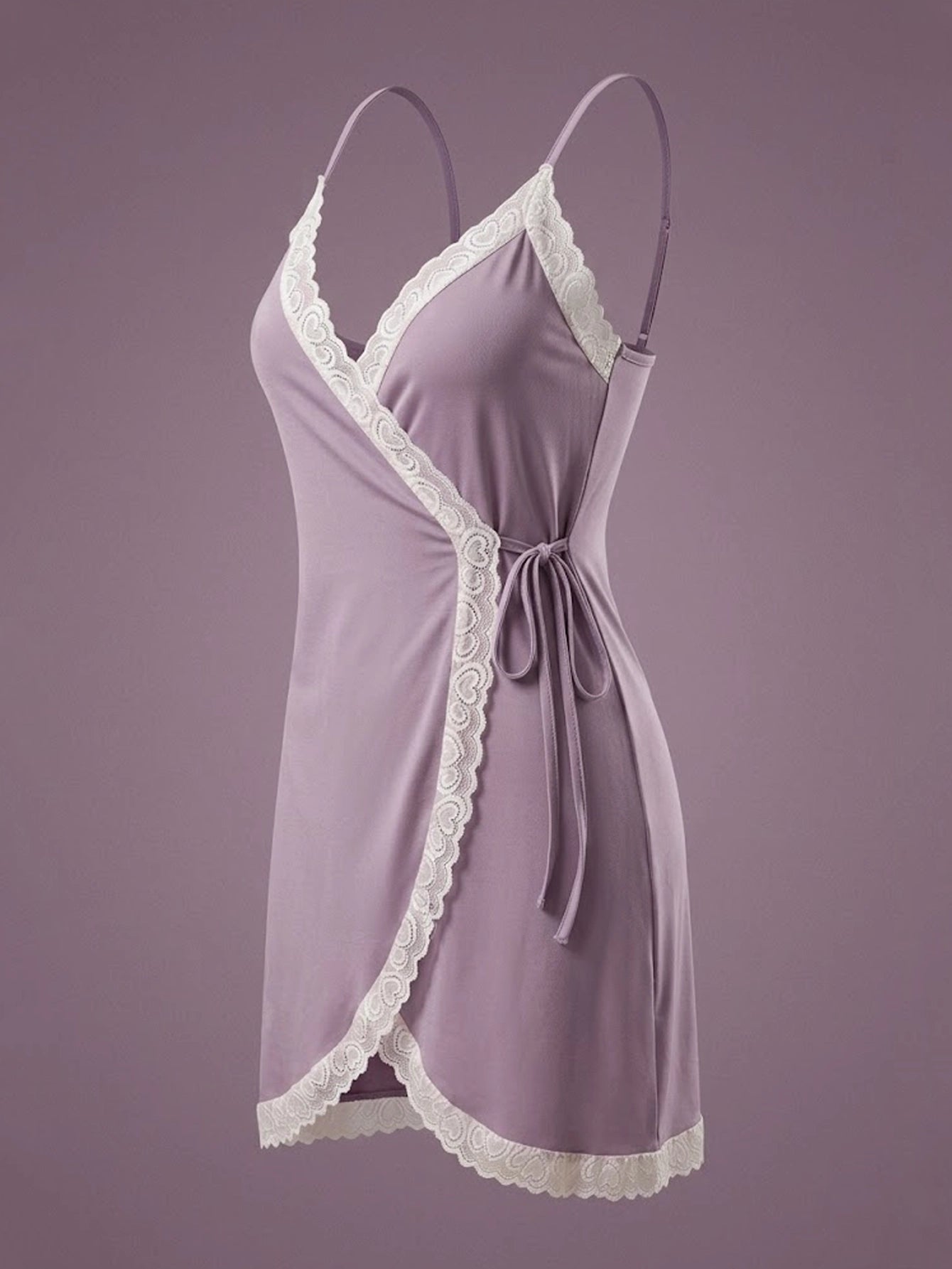 SHEIN Women Lace Trim Wrap Cami Sleepwear Dress