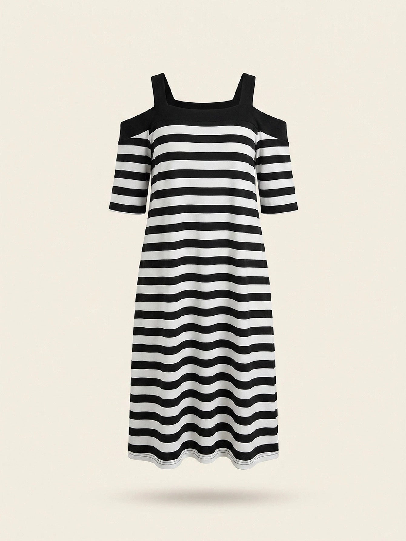 SHEIN Women's DAZY Striped Cold Shoulder Lounge Dress Moo Moo Pajama