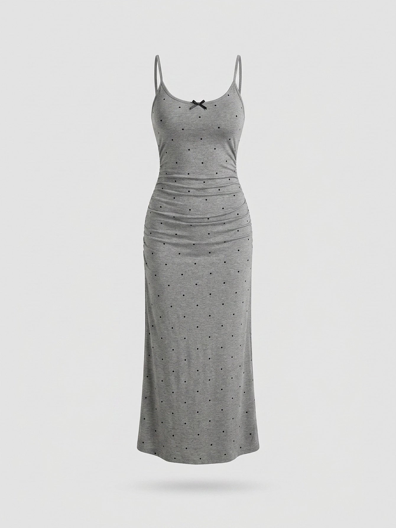 SHEIN Women's DAZY Bow-Knot Polka Dot Ruched Waist Bodycon Nightgown Pajama