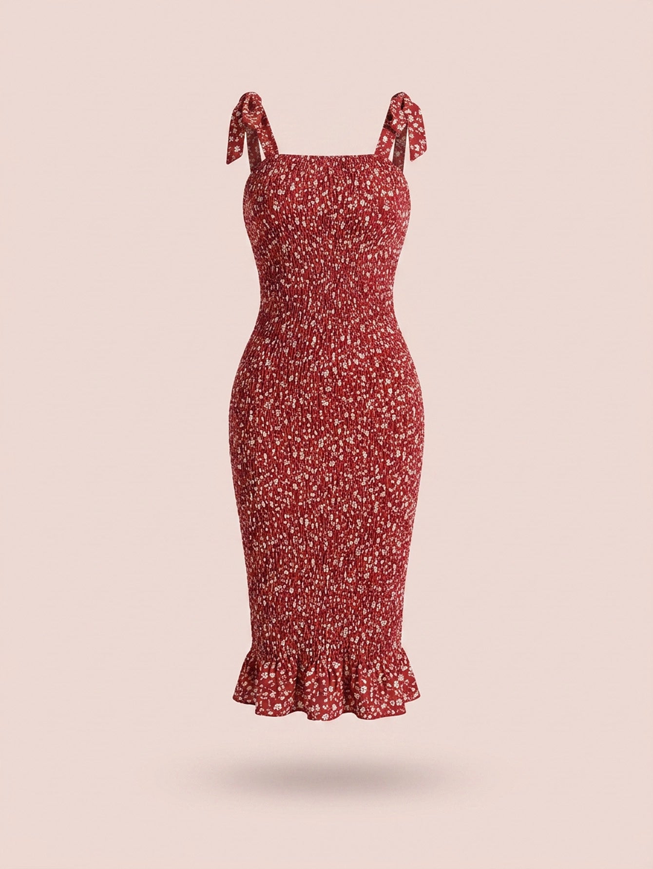SHEIN Women's Breezaya Knot Strap Ruffle Hem Floral Maxi Cami Dress