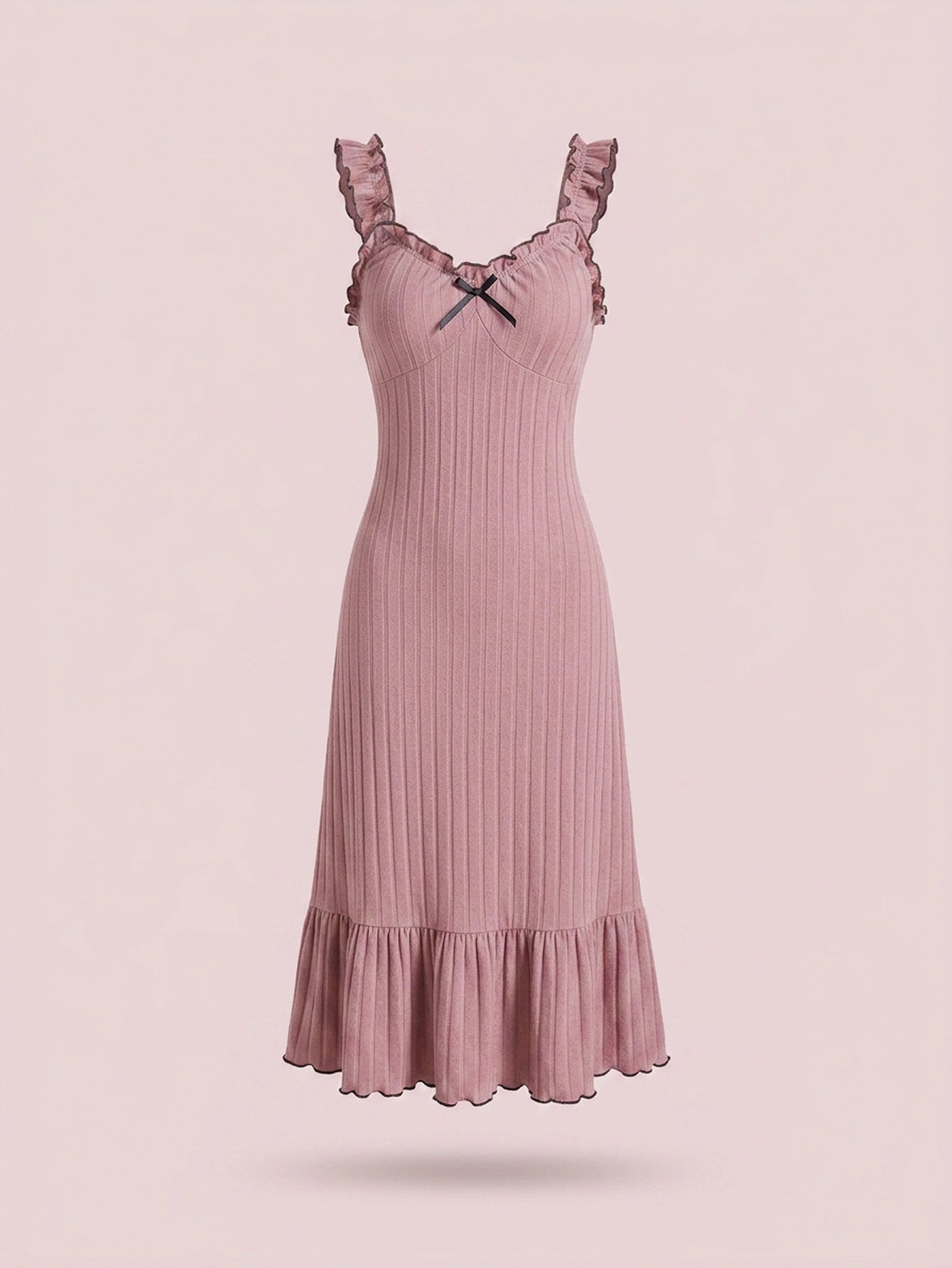 SHEIN Women's Snug Reverie Bowknot Pleated Hem Casual Babydoll Nightgown