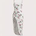 SHEIN Women's SXY Floral Print Ruched Drawstring Split Thigh Sundress TeaParty