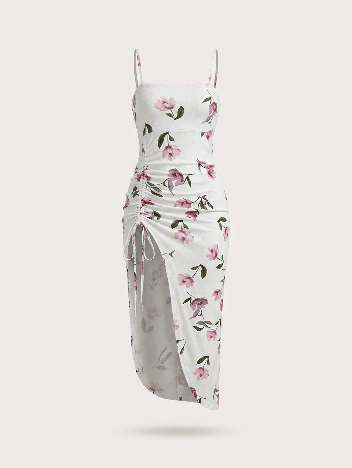 SHEIN Women's SXY Floral Print Ruched Drawstring Split Thigh Sundress TeaParty