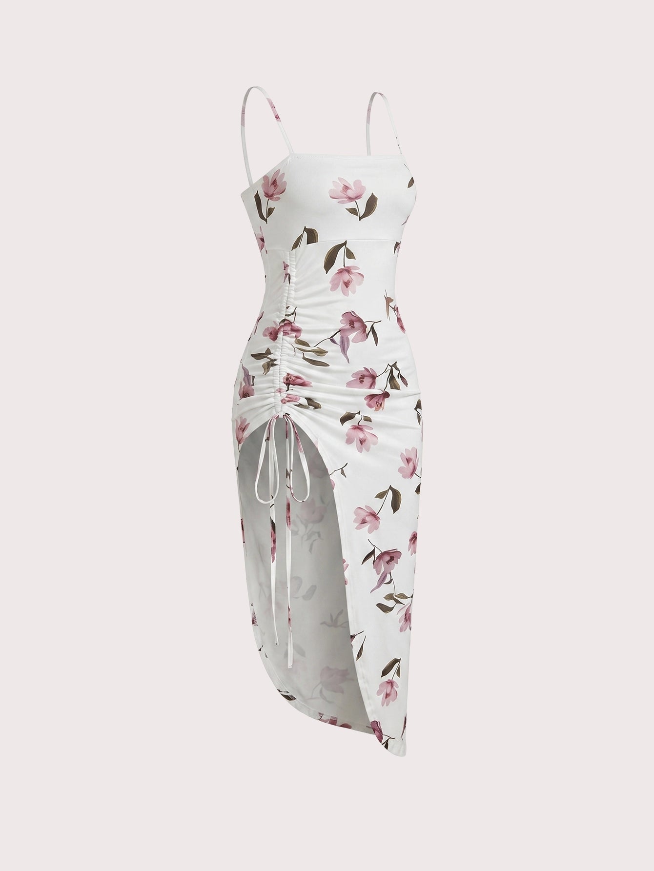 SHEIN Women's SXY Floral Print Ruched Drawstring Split Thigh Sundress TeaParty