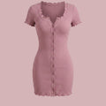 SHEIN Women's DAZY Solid Color Button Bodycon Short Sleeve Mini Sundress
