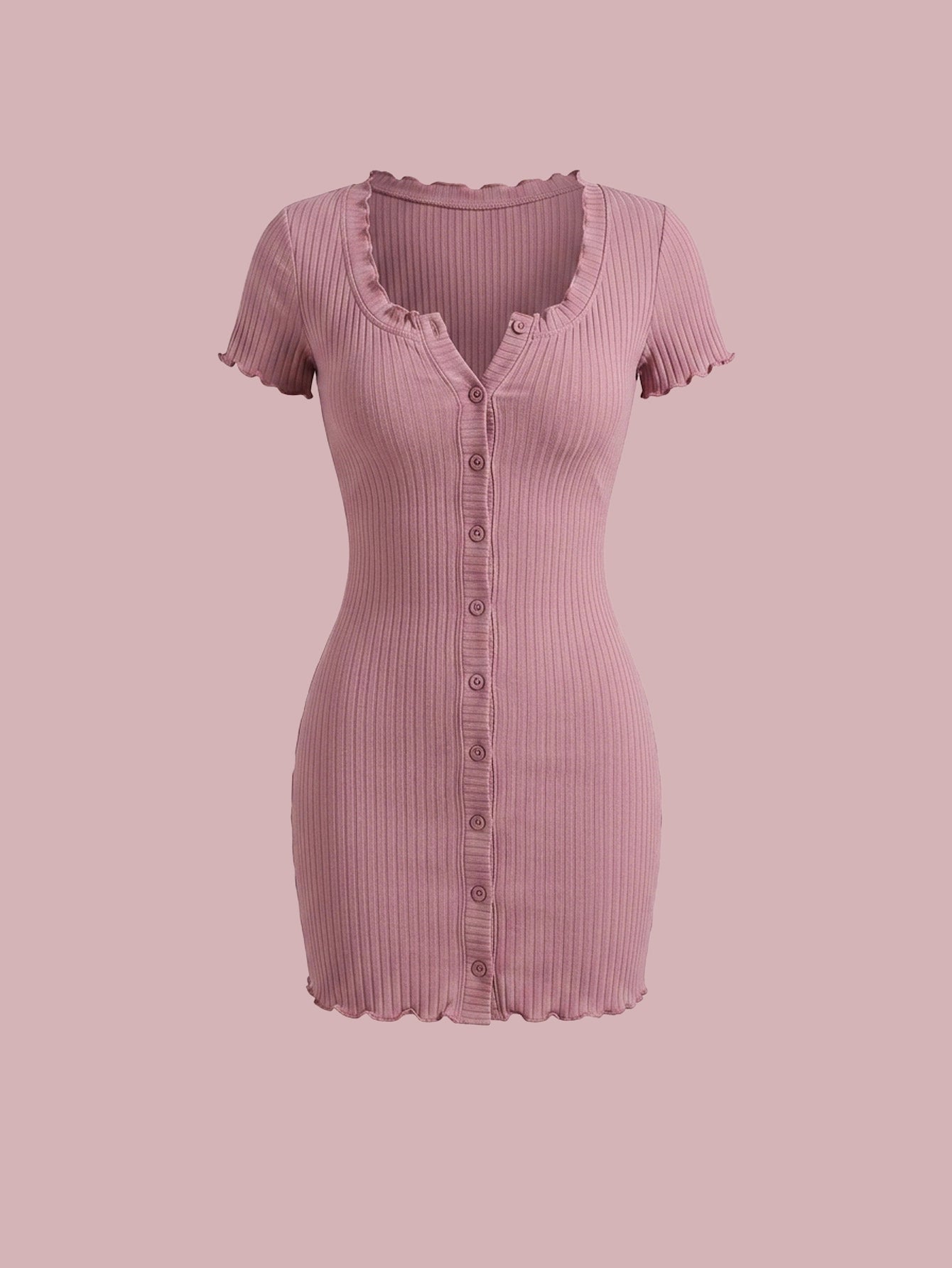 SHEIN Women's DAZY Solid Color Button Bodycon Short Sleeve Mini Sundress