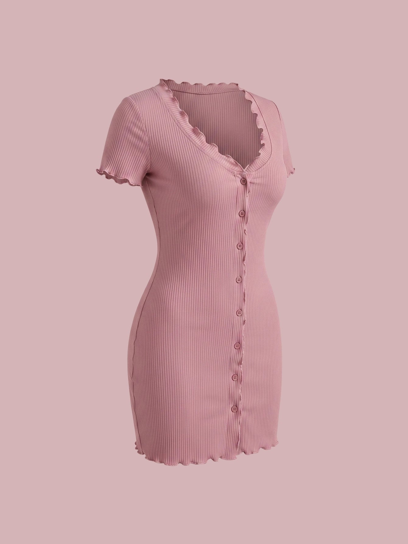 SHEIN Women's DAZY Solid Color Button Bodycon Short Sleeve Mini Sundress