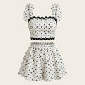 SHEIN Women's Gloray Polka Dot Ruffle Hem Bowknot Crop Top Culottes 2pcs Set