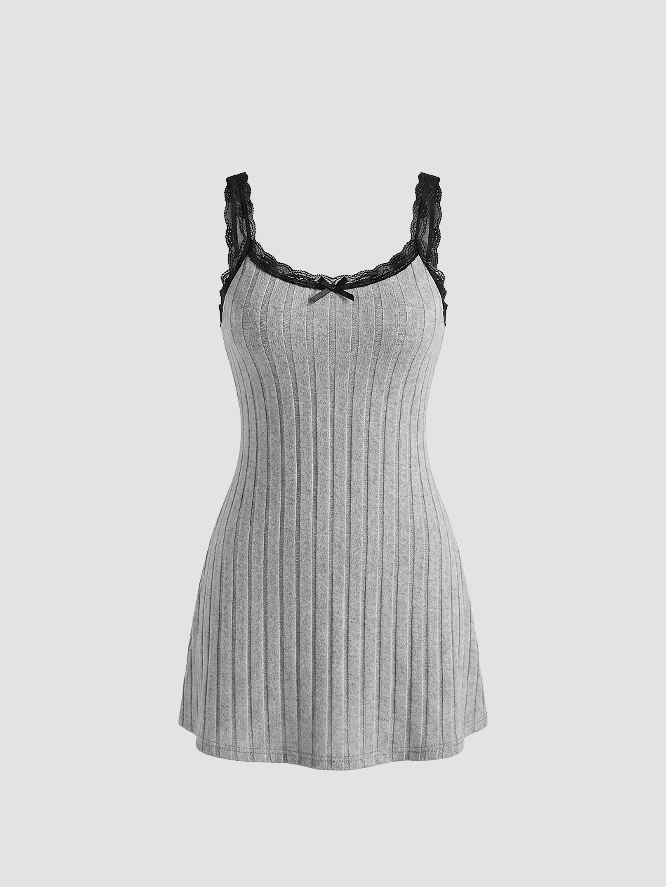 SHEIN Women's Snug Zone Cozy Ribbed Knit Lace Trim Spaghetti Strap Mini Nightgown