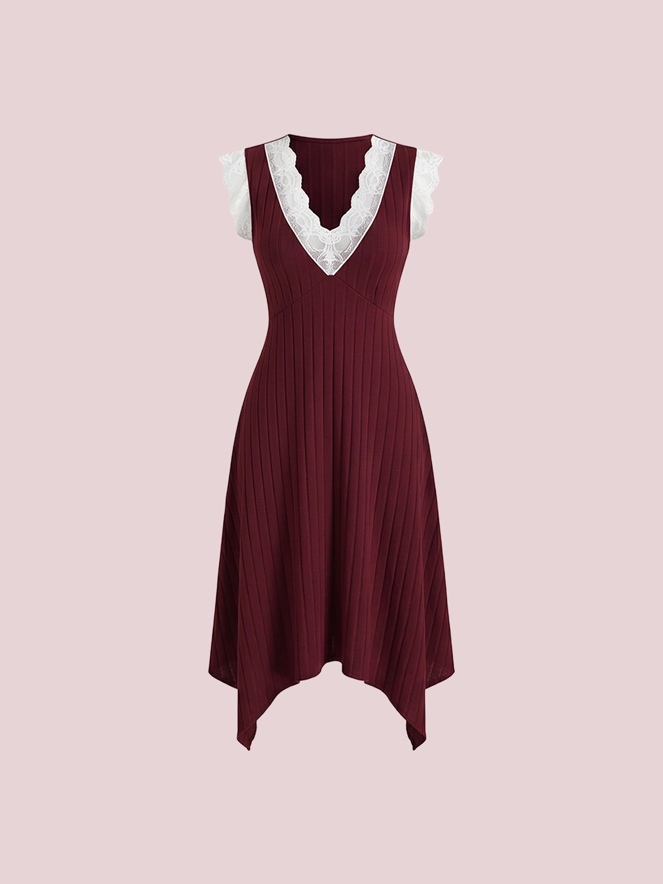 SHEIN Women's Snug Zone V-Neck Lace Trim Asymmetric Hem Elegant Nightgown