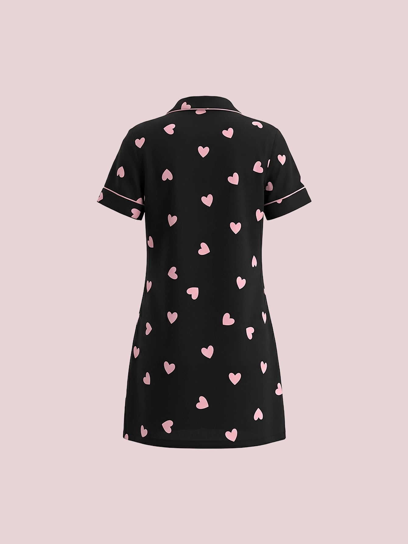 SHEIN Women's Snug Zone Contrast Color Heart Print Lapel Cardigan Nightgown