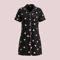 SHEIN Women's Snug Zone Contrast Color Heart Print Lapel Cardigan Nightgown