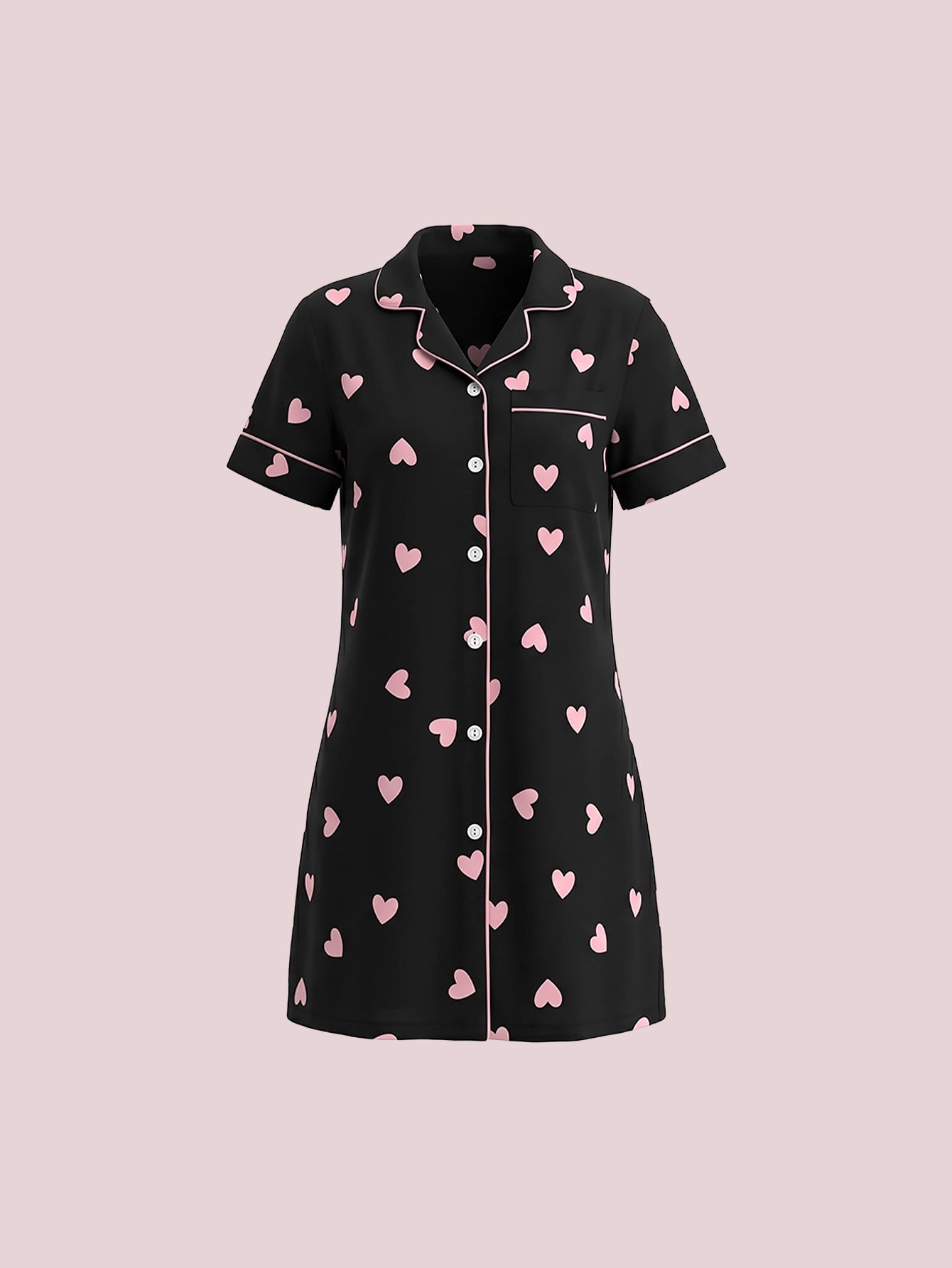 SHEIN Women's Snug Zone Contrast Color Heart Print Lapel Cardigan Nightgown