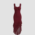 SHEIN Women's DAZY Elegant Solid Color Ruffle Hem Midi Wedding Red Dress New Year