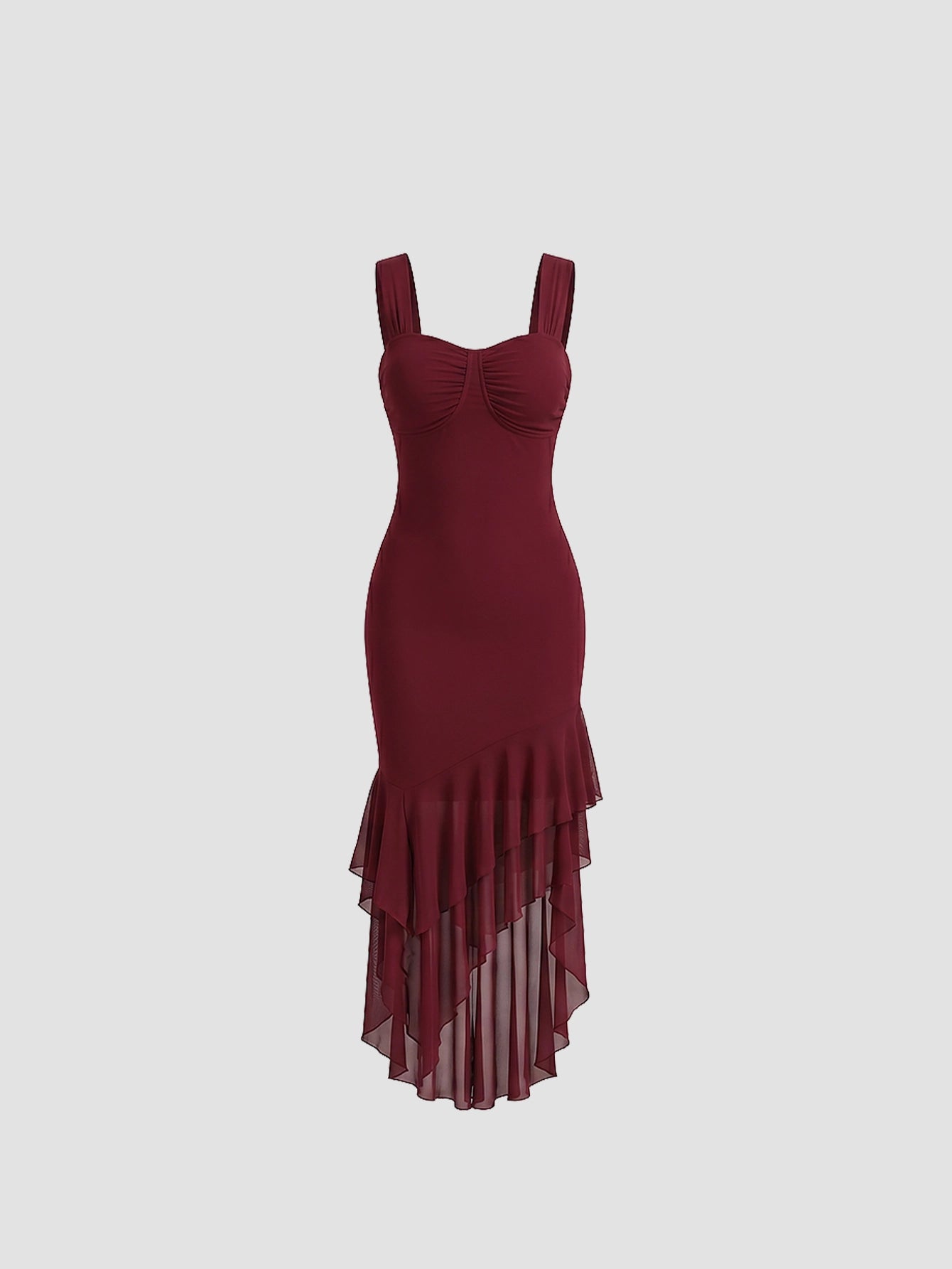 SHEIN Women's DAZY Elegant Solid Color Ruffle Hem Midi Wedding Red Dress New Year
