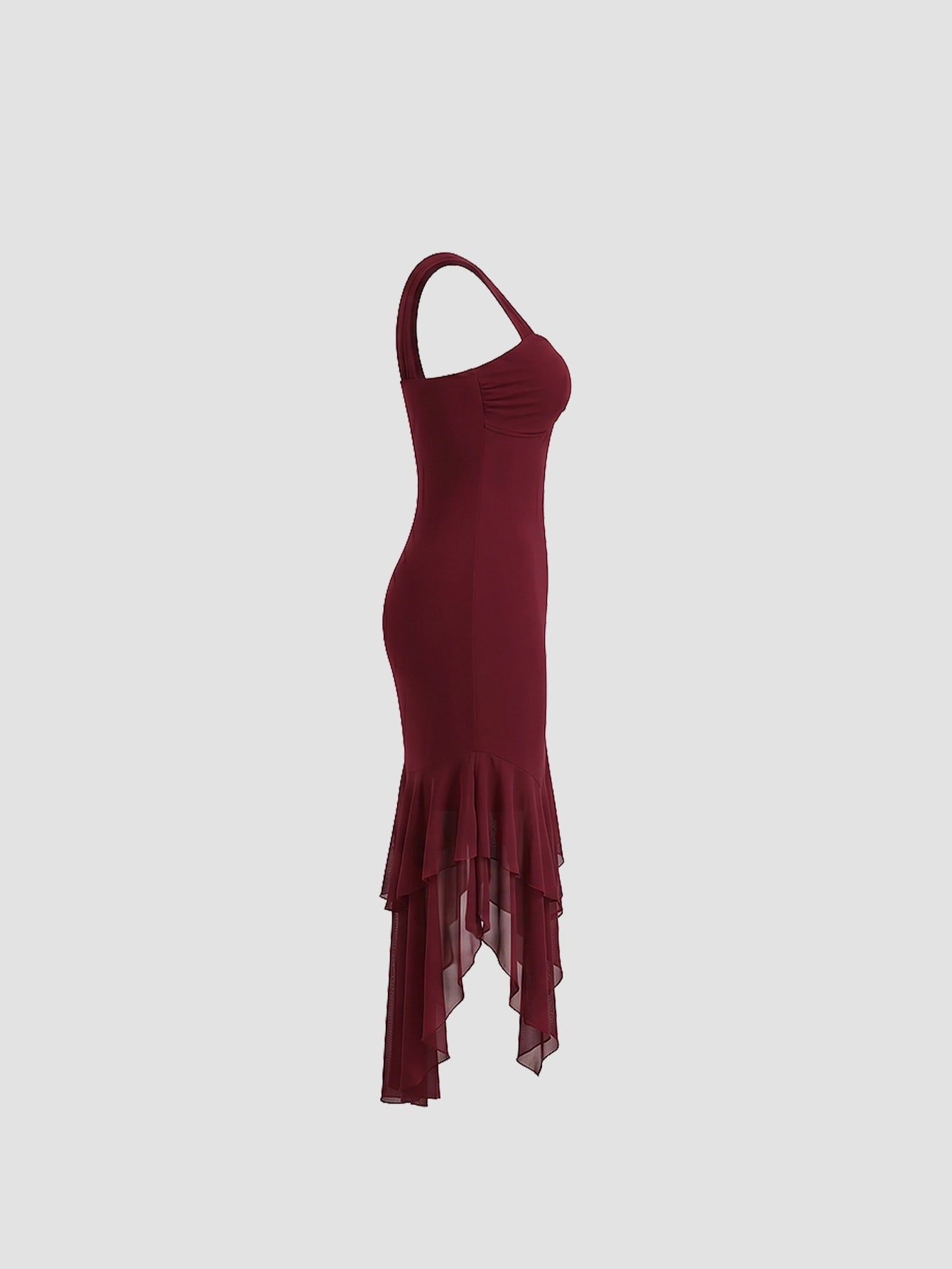 SHEIN Women's DAZY Elegant Solid Color Ruffle Hem Midi Wedding Red Dress New Year