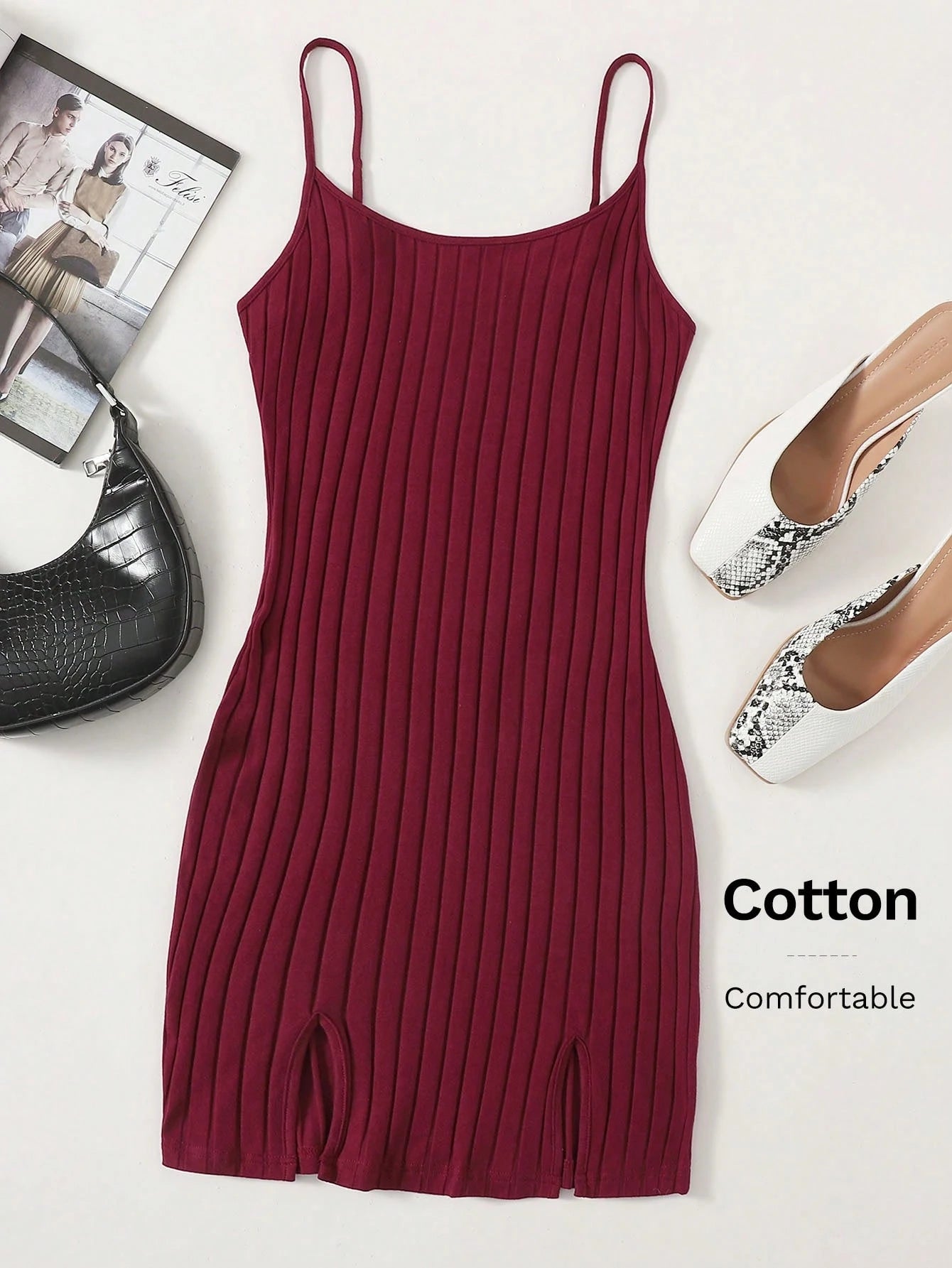 SHEIN EZwear Split Hem Rib Knit Casual Dress