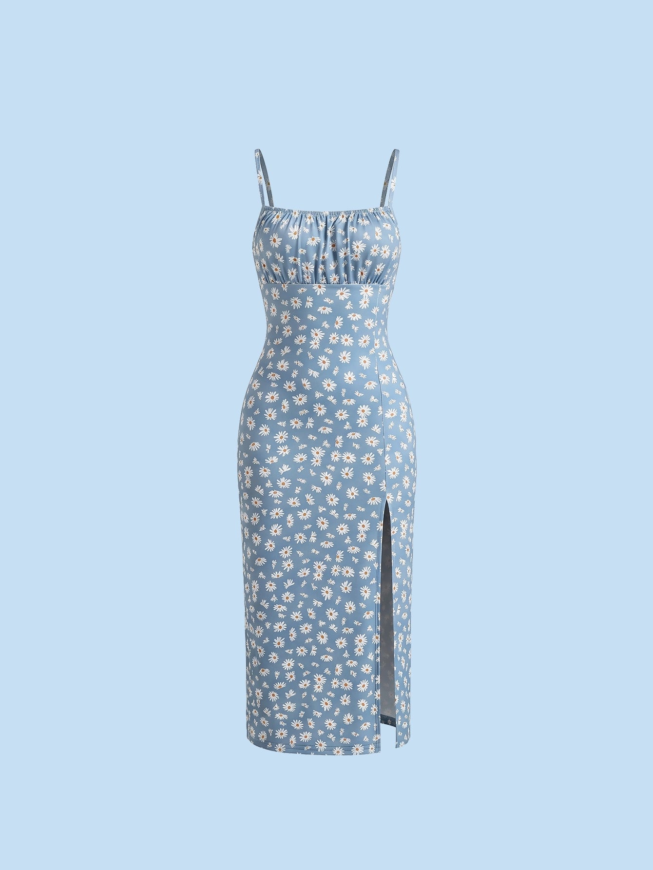 SHEIN Women's EZwear Printed Knit Spaghetti Strap Split Hem Summer Vacation Dress