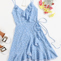 SHEIN Women Heart Print Ruffle Wrap Cami Dress