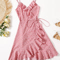SHEIN Women Heart Print Ruffle Wrap Cami Dress